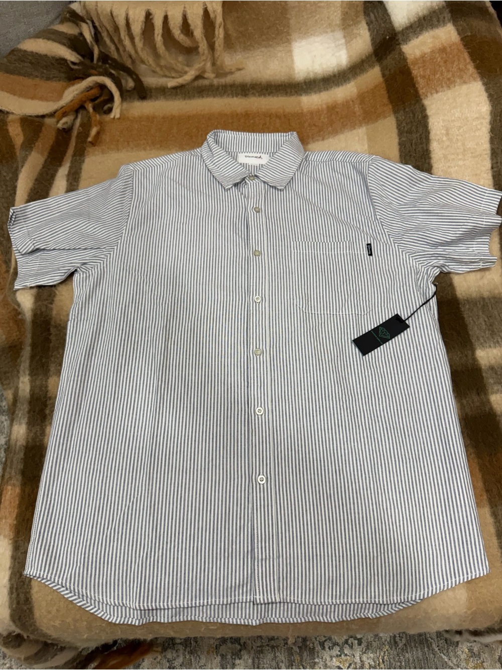 Diamond Supply Co. Blue & White Striped Short-Sleeve Button-Down Shirt